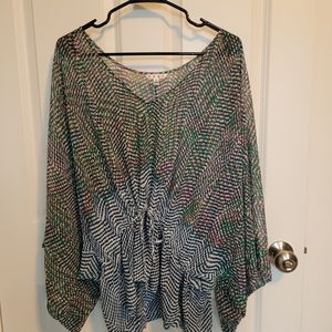 CAbi Sheer multi color batwing blouse